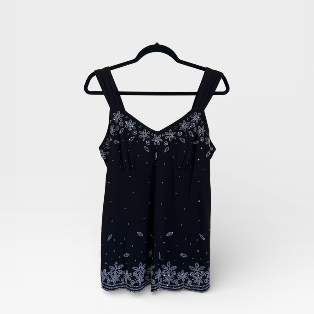 Elegant Black Beaded Sequin Dressy Tank Top - Picture 1 of 9